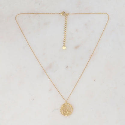 Collier avec pastille martelée, ajourée façon feuille, bi-face (42+5CM)