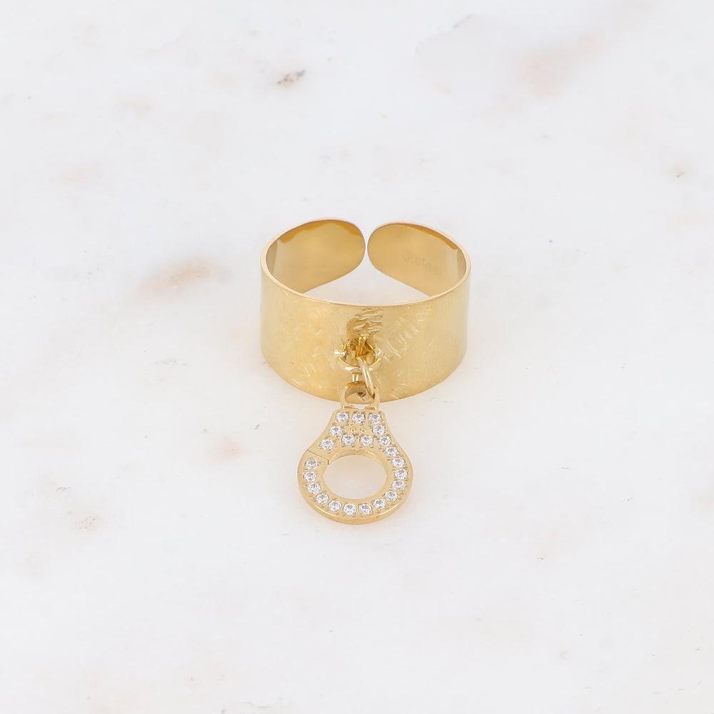 Bague avec pampille menotte et strass - Blanc