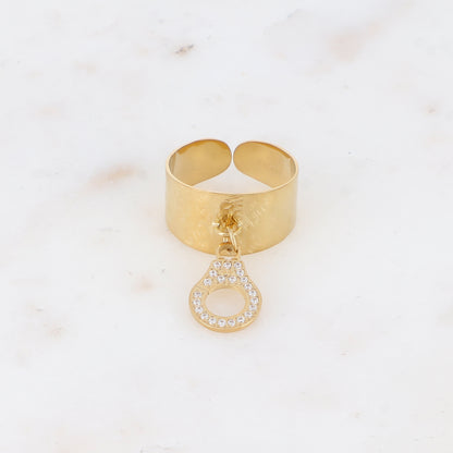 Bague avec pampille menotte et strass - Blanc