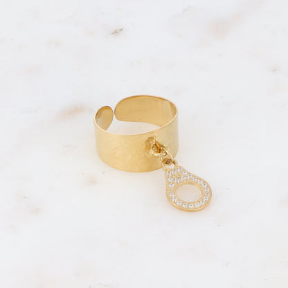Bague avec pampille menotte et strass - Blanc