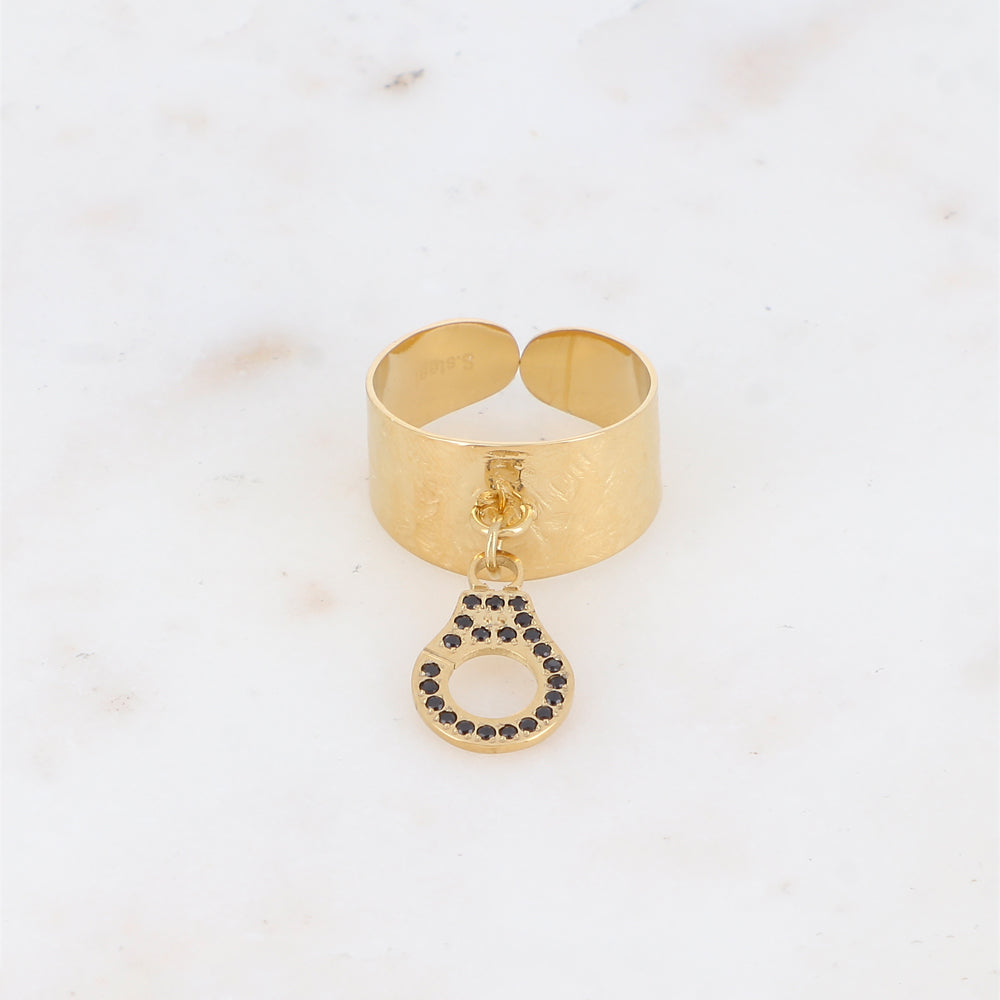 Bague avec pampille menotte et strass - Noir