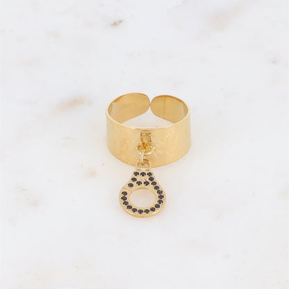 Bague avec pampille menotte et strass - Noir