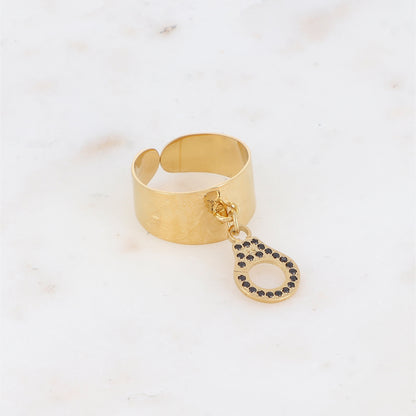 Bague avec pampille menotte et strass - Noir