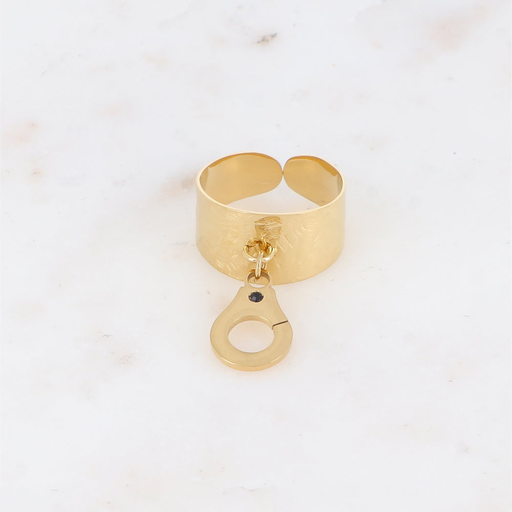 Bague avec pampille menotte et strass