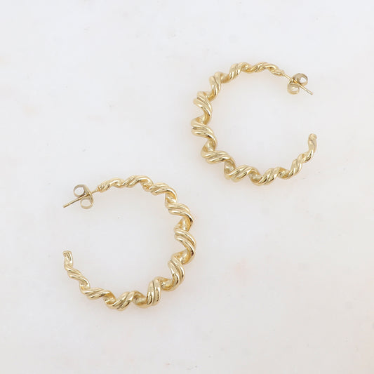 Créoles à puce 2 rangs torsadés