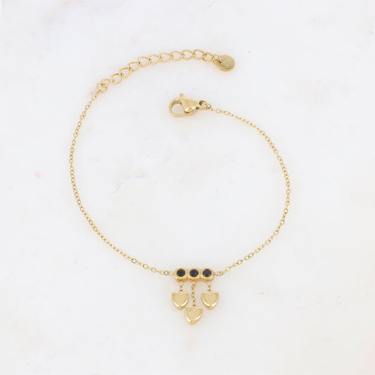 Bracelet avec chaînes, cœurs et strass