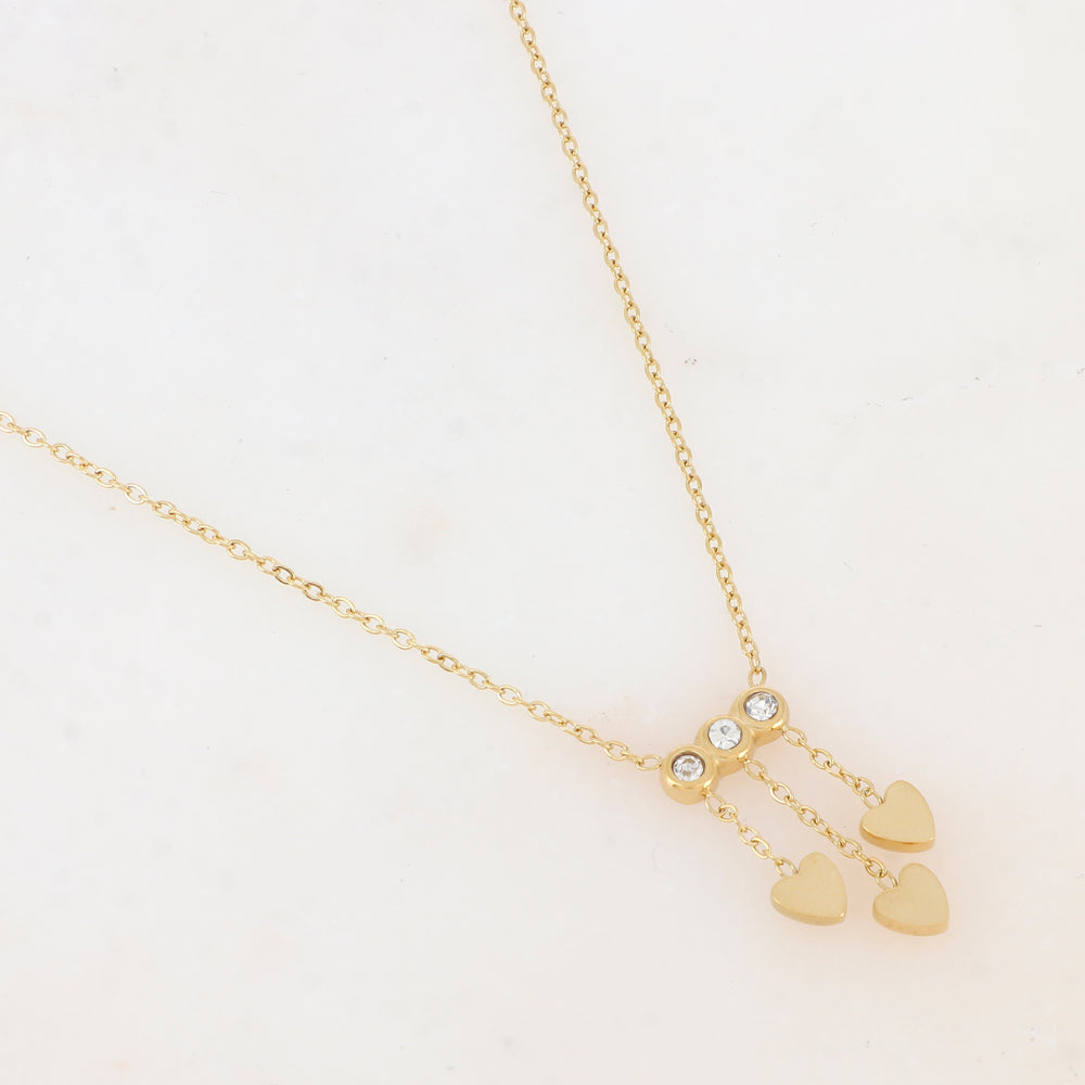 Collier avec chaînes, cœurs et strass (38+5CM)