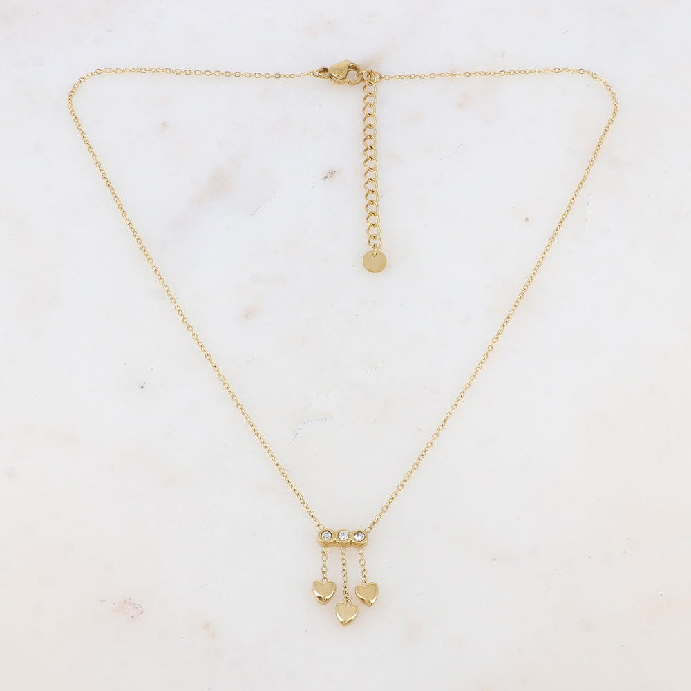Collier avec chaînes, cœurs et strass (38+5CM)