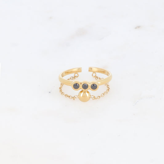 Bague fine avec chaîne, rondes et strass