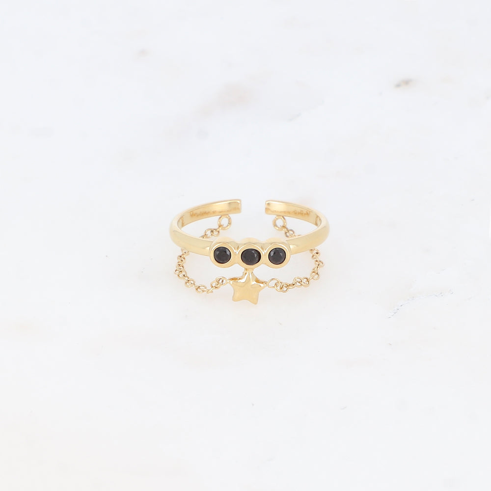 Bague fine avec chaîne, étoiles et strass