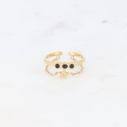 Bague fine avec chaîne, étoiles et strass