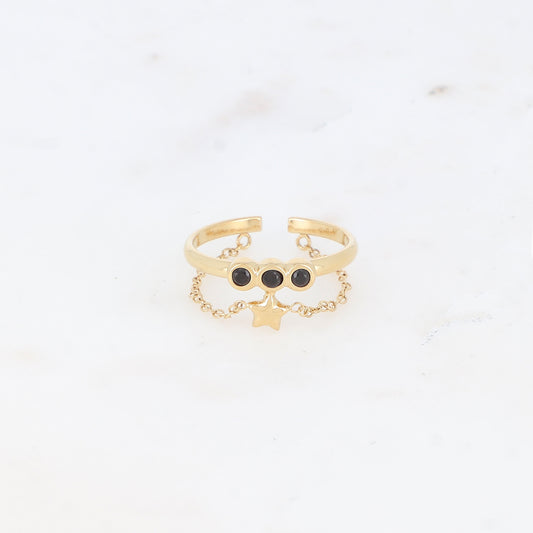 Bague fine avec chaîne, étoiles et strass