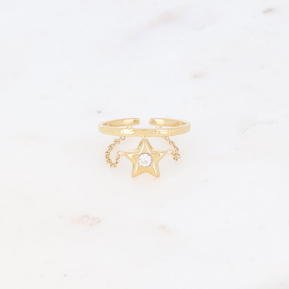 Bague fine avec chaîne, étoile et strass