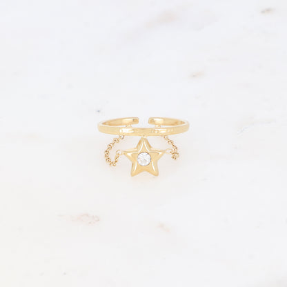 Bague fine avec chaîne, étoile et strass