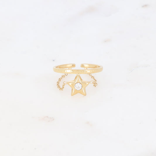 Bague fine avec chaîne, étoile et strass