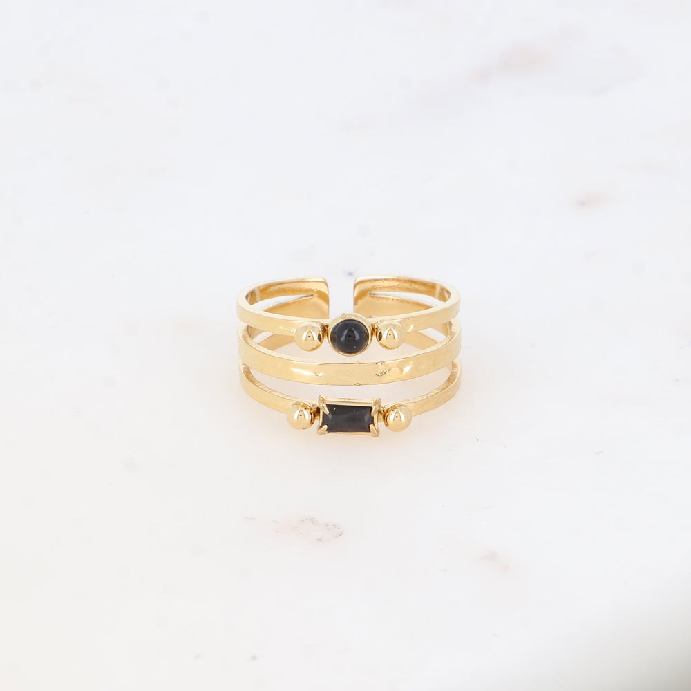Bague 3 rangs avec pierre naturelle strass