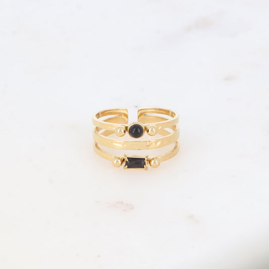 Bague 3 rangs avec pierre naturelle strass