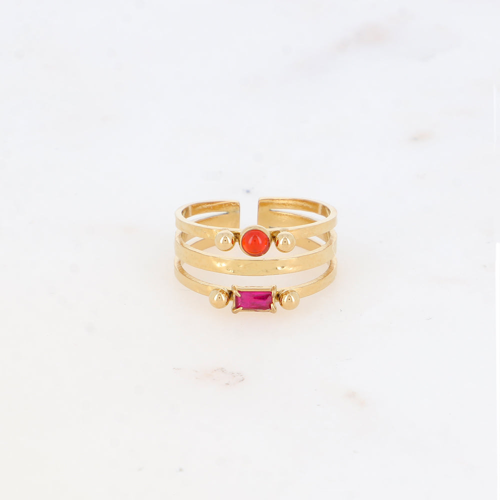 Bague 3 rangs avec pierre naturelle strass