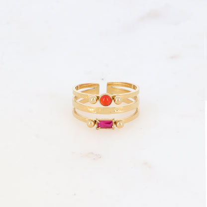 Bague 3 rangs avec pierre naturelle strass