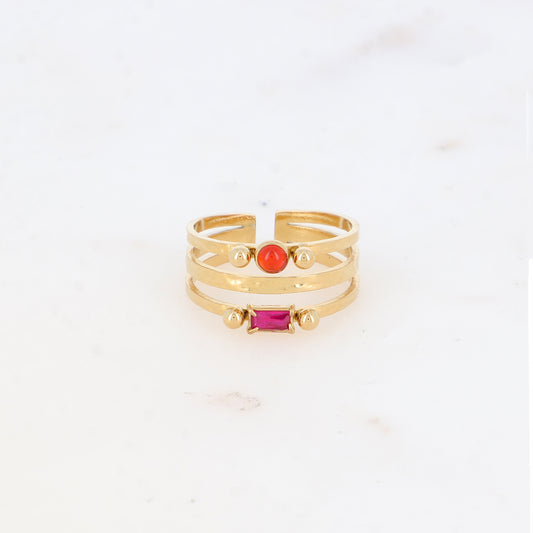 Bague 3 rangs avec pierre naturelle strass