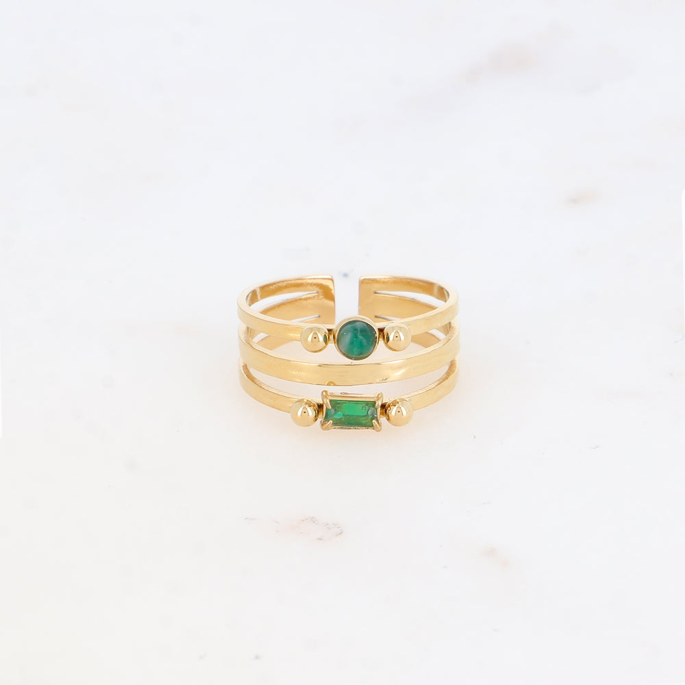 Bague 3 rangs avec pierre naturelle strass