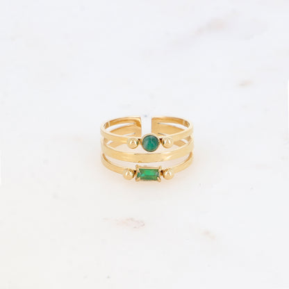 Bague 3 rangs avec pierre naturelle strass