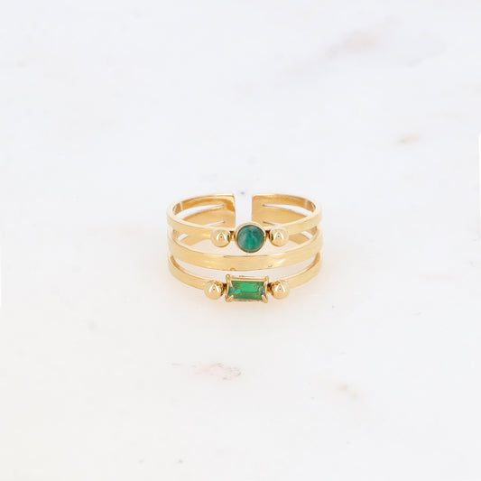 Bague 3 rangs avec pierre naturelle strass