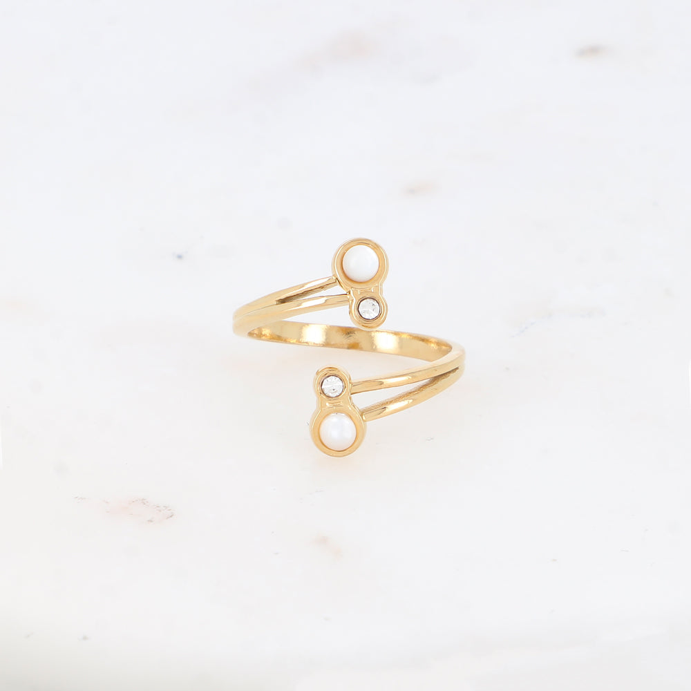 Bague avec pierre naturelle et strass - Nacre