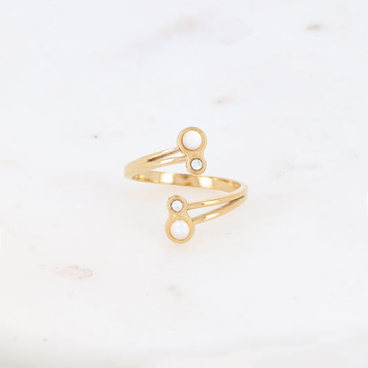 Bague avec pierre naturelle et strass - Nacre