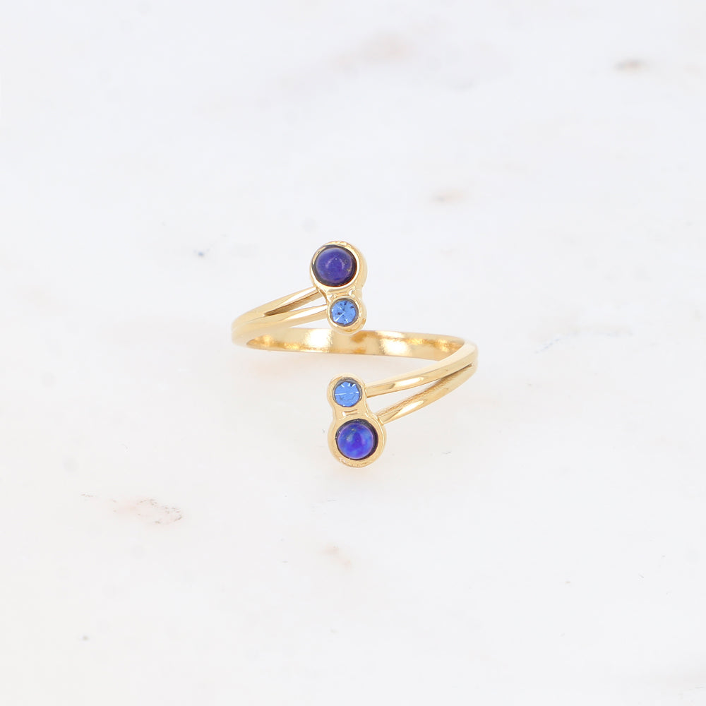 Bague avec pierre naturelle et strass - Lapis lazulite
