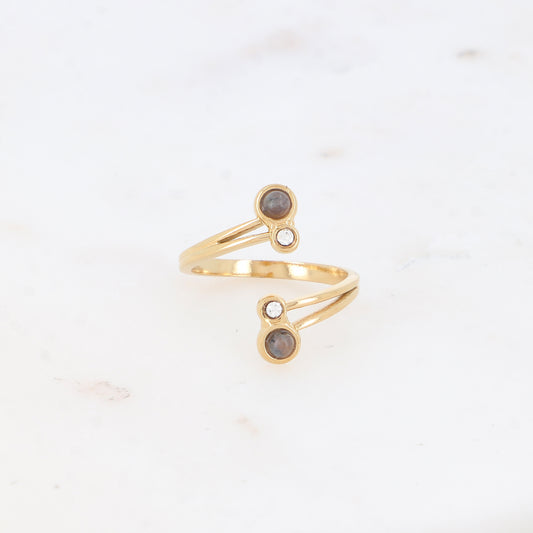 Bague avec pierre naturelle et strass - Jaspe