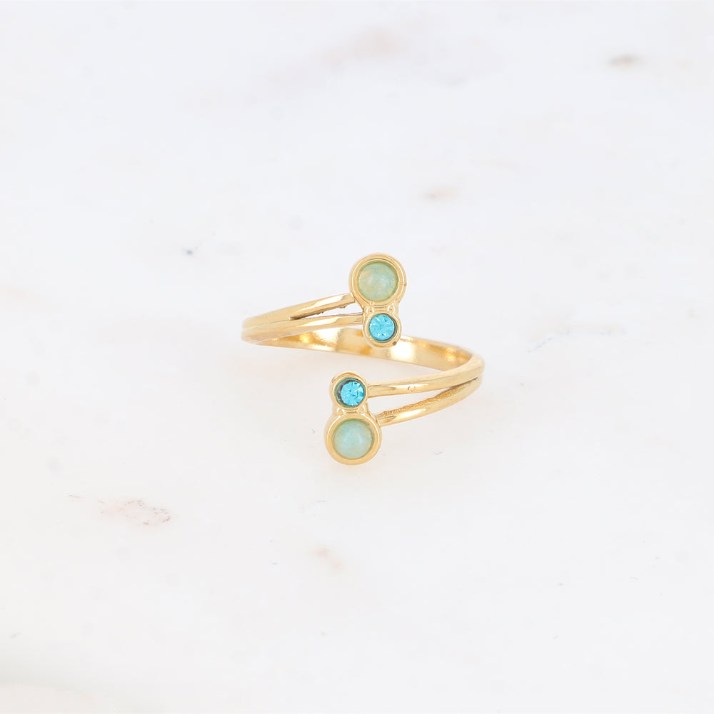 Bague avec pierre naturelle et strass -Amazonite
