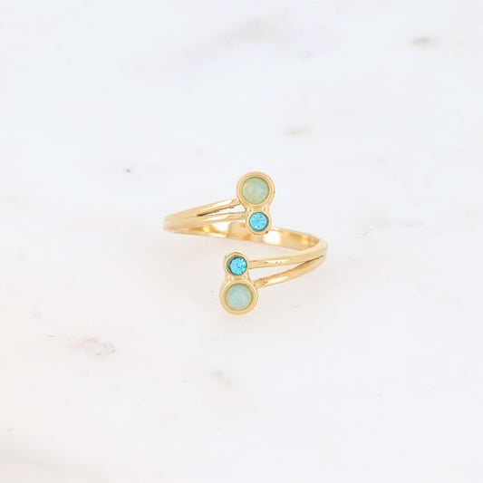 Bague avec pierre naturelle et strass -Amazonite