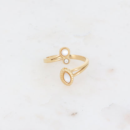 Bague avec pierre naturelle et strass - Nacre