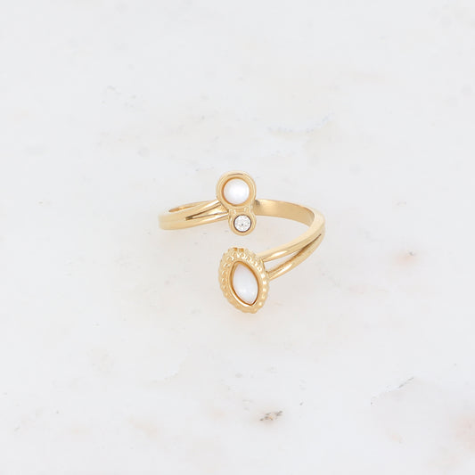 Bague avec pierre naturelle et strass - Nacre