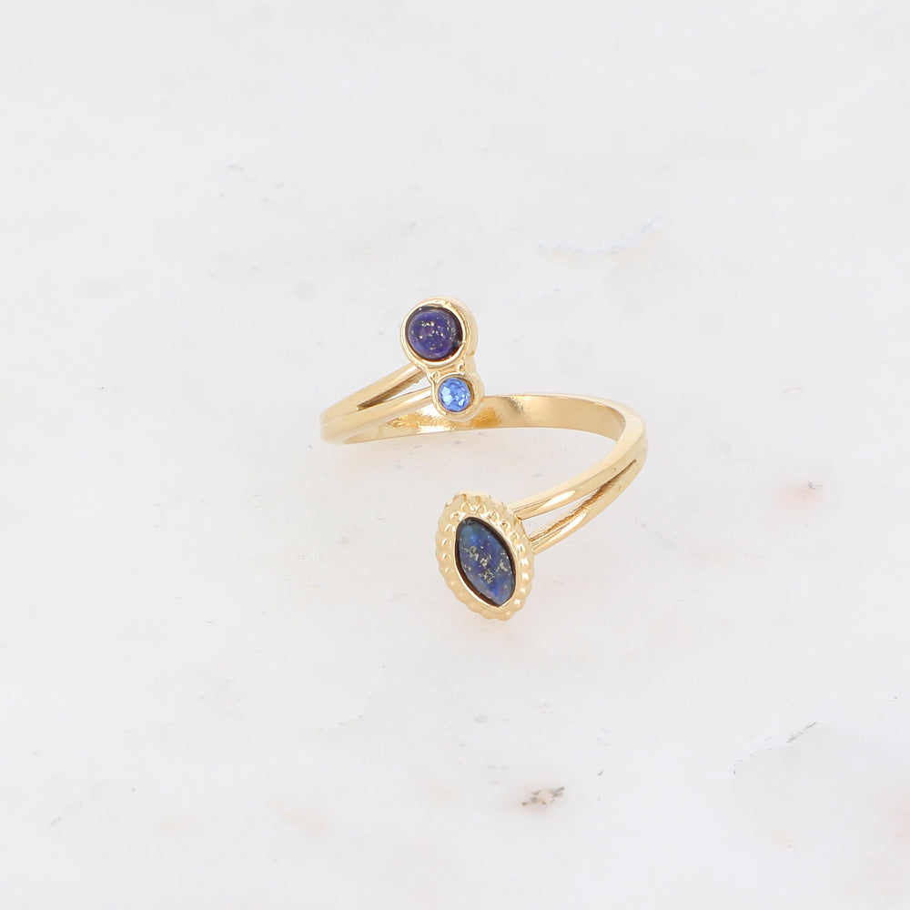 Bague avec pierre naturelle et strass - lapis lazulite