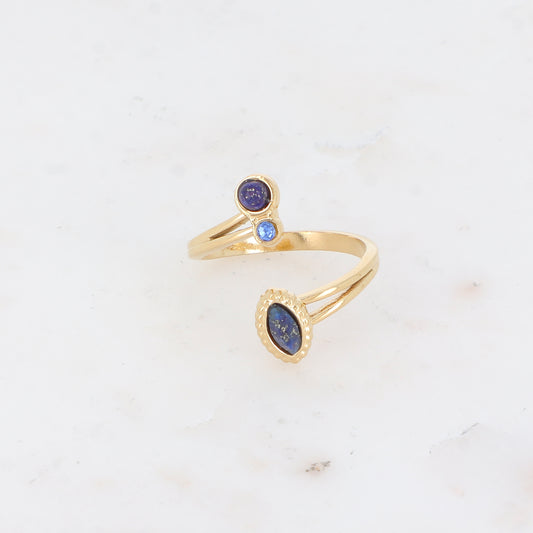 Bague avec pierre naturelle et strass - lapis lazulite