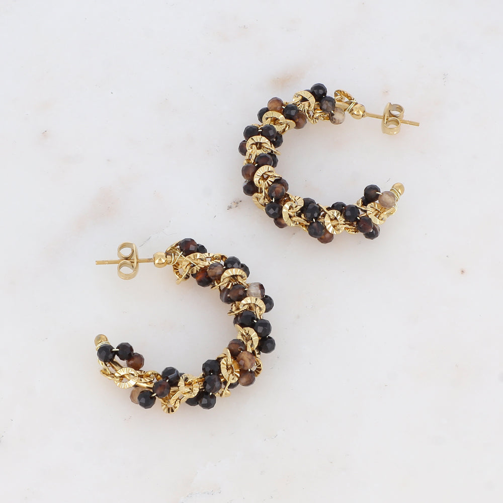 Créoles à puce avec perles en pierre naturelle 3,4 cm.