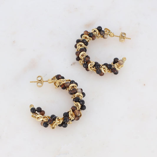 Créoles à puce avec perles en pierre naturelle 3,4 cm.