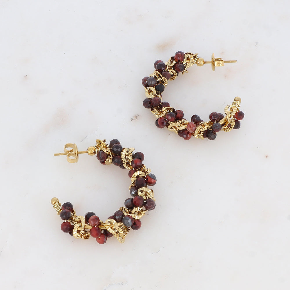 Créoles à puce avec perles en pierre naturelle 3,4 cm.