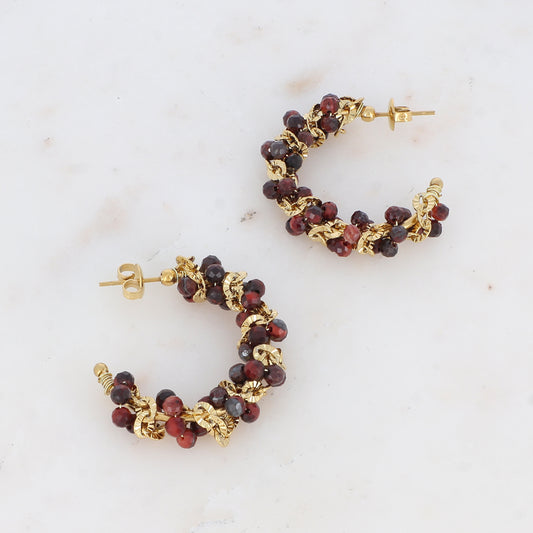 Créoles à puce avec perles en pierre naturelle 3,4 cm.