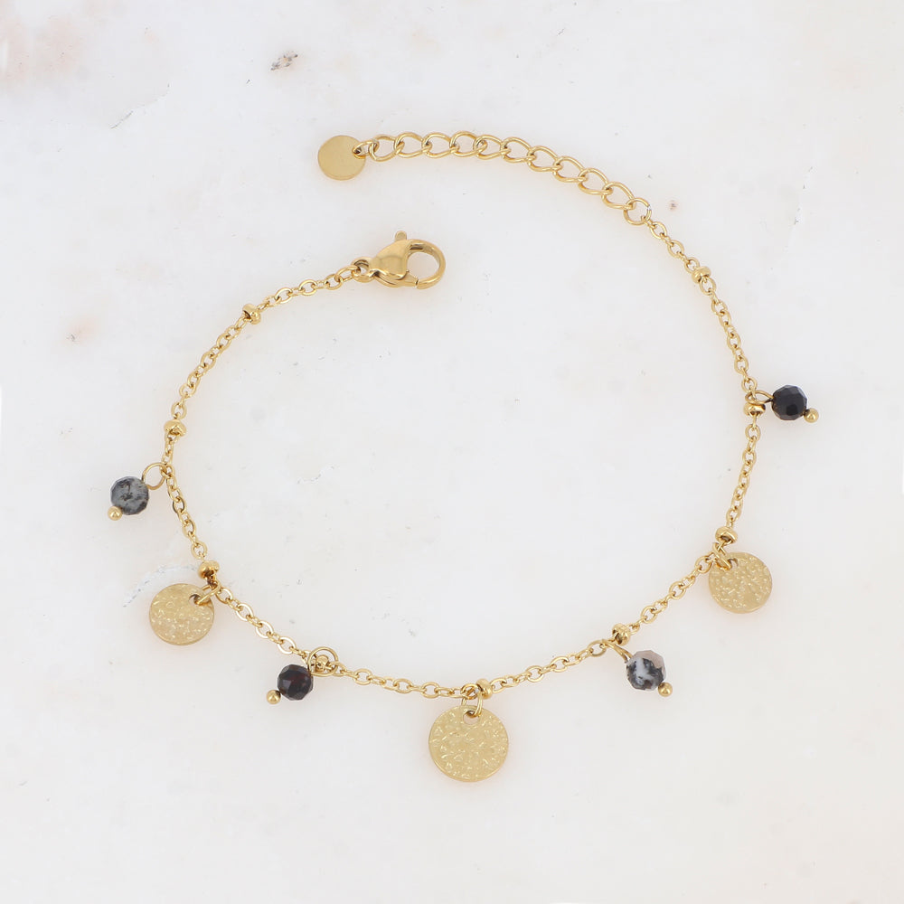 Bracelet avec pampilles rondes martelées et pierres naturelles