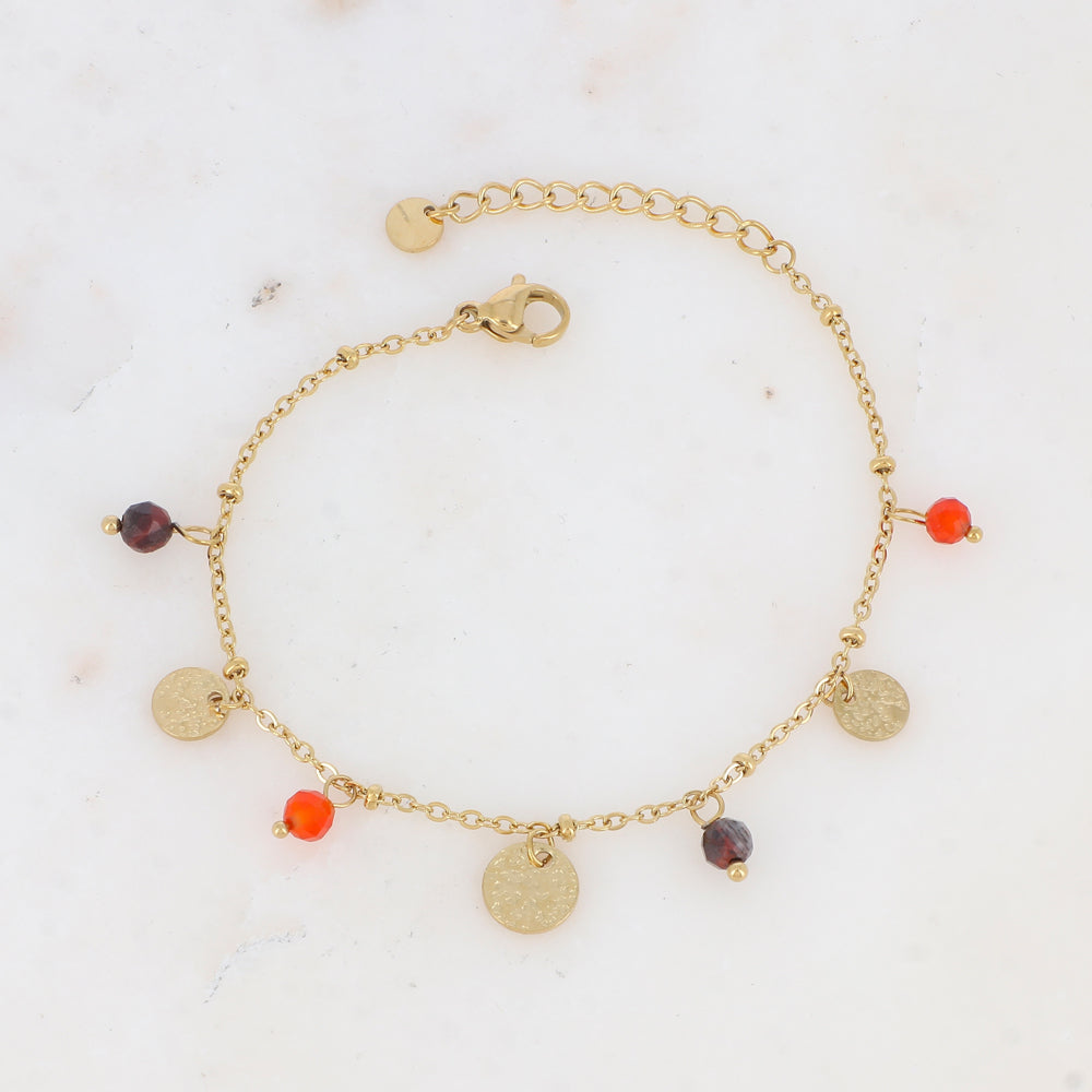Bracelet avec pampilles rondes martelées et pierres naturelles