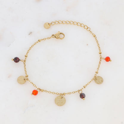 Bracelet avec pampilles rondes martelées et pierres naturelles