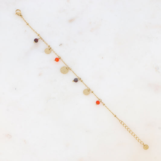 Bracelet avec pampilles rondes martelées et pierres naturelles