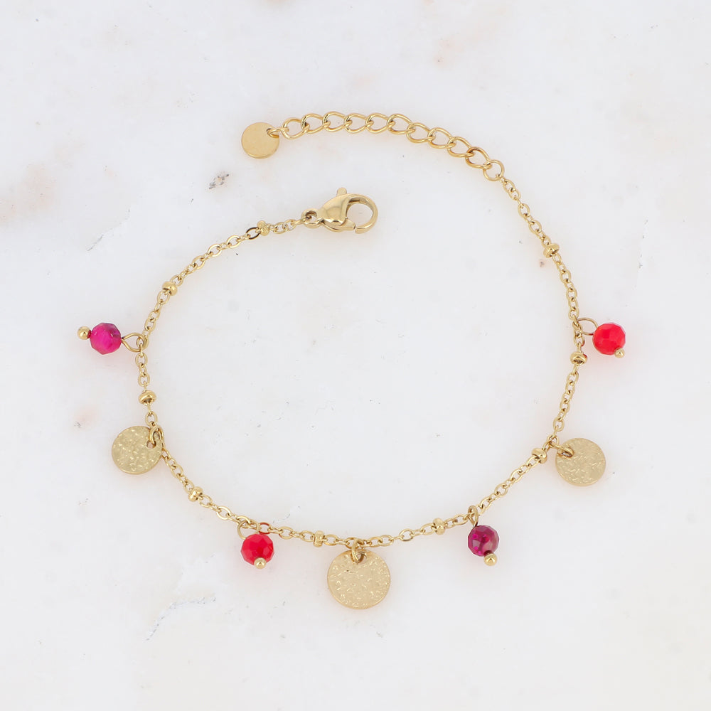 Bracelet avec pampilles rondes martelées et pierres naturelles