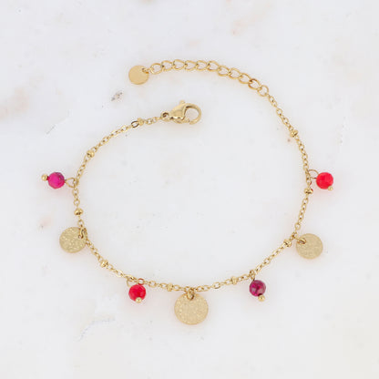 Bracelet avec pampilles rondes martelées et pierres naturelles