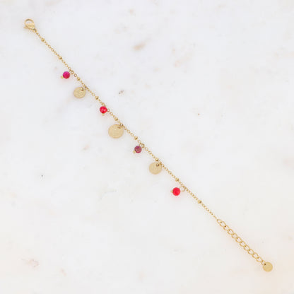 Bracelet avec pampilles rondes martelées et pierres naturelles