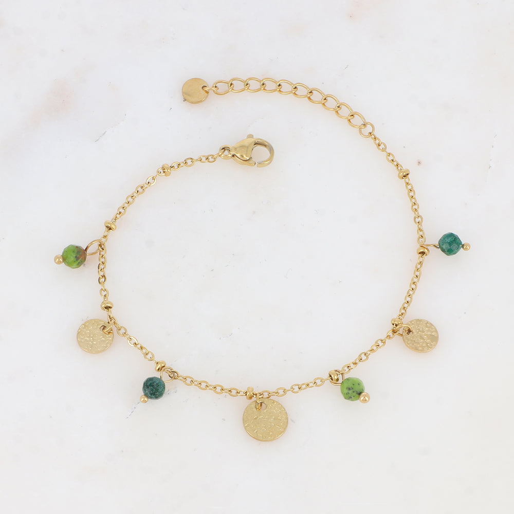 Bracelet avec pampilles rondes martelées et pierres naturelles