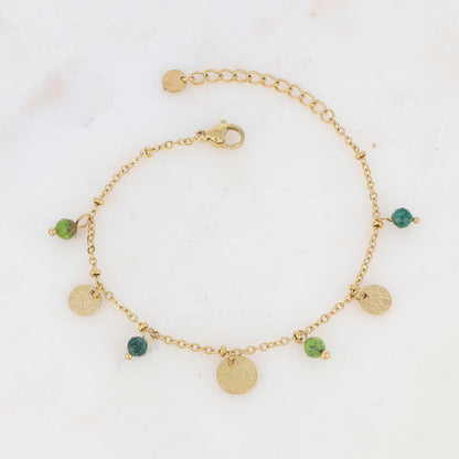 Bracelet avec pampilles rondes martelées et pierres naturelles